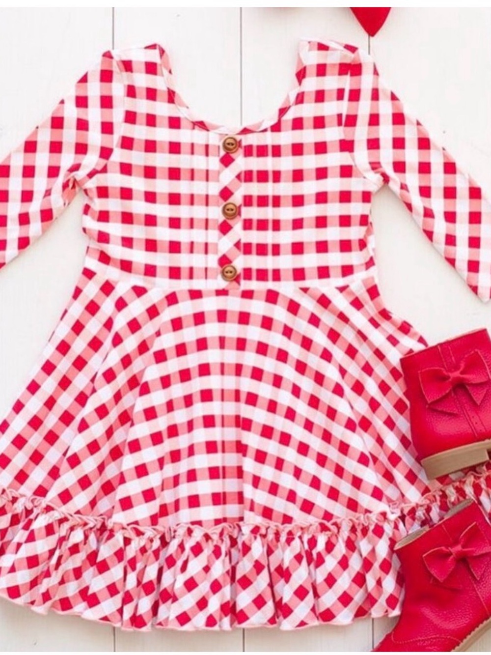 Shrimp and Grits Serendipity Red & White Gingham Ruffle Hem Dress - Size 7/8